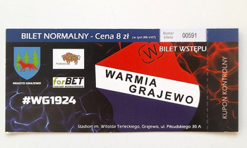 Warmia Grajewo football match ticket (price 8 PLN)