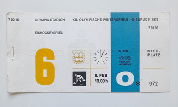 Ticket XII Winter Olympic Games Innsbruck 1976. Ice hockey match West Germany - Poland (6.2.1976, 13:00)