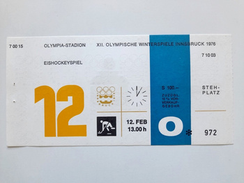 Ticket XII Winter Olympic Games Innsbruck 1976. Ice hockey match USA - Poland (12.2.1976, 13:00)