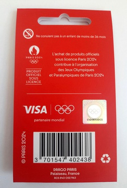 Summer Olympic Games Paris 2024 Phrygian mascot - Welcome to the XXXIII Olympiad badge (official licensed product, signature)