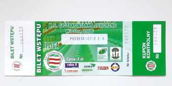 Szczakowianka Jaworzno - Podbeskidzie Bielsko-Biala, II league match ticket (10.5.2006) price 7 PLN