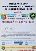 MKS Odra Wodzislaw Slaski - GKS Dospel Katowice I League ticket (10.11.2002)