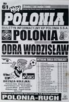 Polonia Warsaw - MKS Odra Wodzislaw Slaski I League programme (20.05.1998)