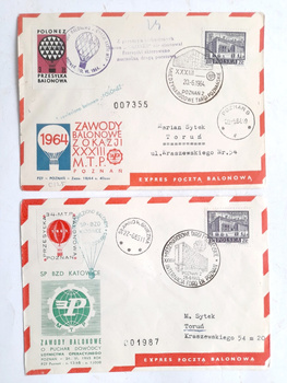 Ballon Competition of the Poznan International Fairs 1964-1965 set of 2 FDC envelopes (Poland)