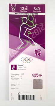 Summer Olympic Games London, tennis official media ticket (28.7.2012; start time 12:00)