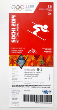 The XXIIth Winter Olympic Games Sochi, alpine skiing ticket for Poland NOC (16.2.2014)