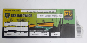 GKS Katowice - GKP Gorzów Wielkopolski, I league match ticket (11.9.2010)