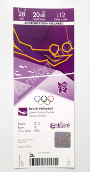 Summer Olympic Games London, beach voleyball official media ticket (28.7.2012)