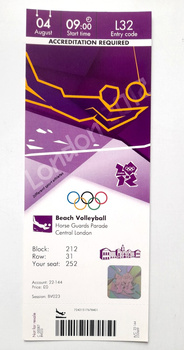 Summer Olympic Games London, beach volleyball official media ticket (4.8.2012)