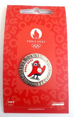Summer Olympic Games Paris 2024 Phrygian mascot - Welcome to the XXXIII Olympiad badge (official licensed product, signature)