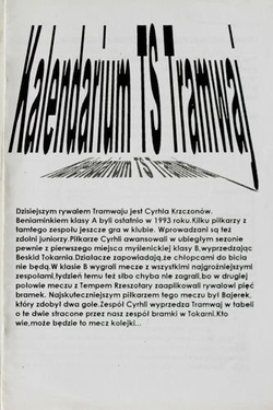 The Calendar of TS Tramwaj Cracow (season 2000/2001) programme