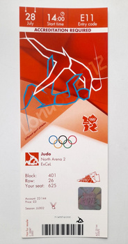 Summer Olympic Games London, judo official media ticket (28.7.2012)