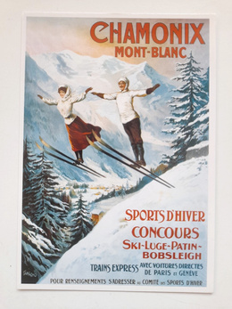 Chamonix 1924 Winter Olympic Games and winter sports retro postcards, (set of 4)