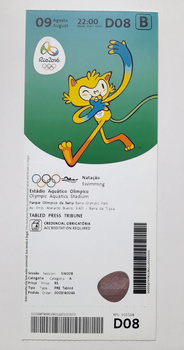 Summer Olympic Games Rio de Janeiro, swimming official media ticket (9.8.2016)