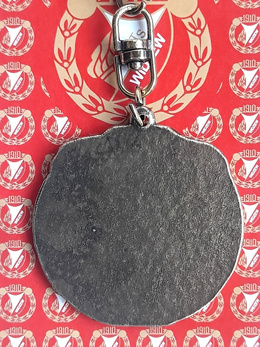 RTS Widzew Łódź large crest on a white and red checkerboard fans keyring