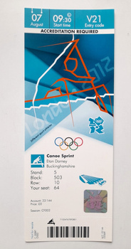Summer Olympic Games London, canoeing official media ticket (7.8.2012)