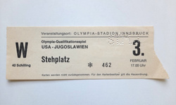 Ticket XII Winter Olympic Games Innsbruck 1976. Ice hockey match USA - Yugoslavia (3.2.1976)