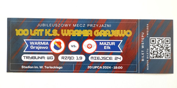 Warmia Grajewo - Mazur Elk jubilee friendly match ticket (20.7.2024)