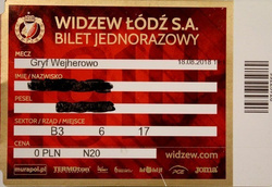 Widzew Lodz - Gryf Wejherowo II league match ticket (18.08.2018)