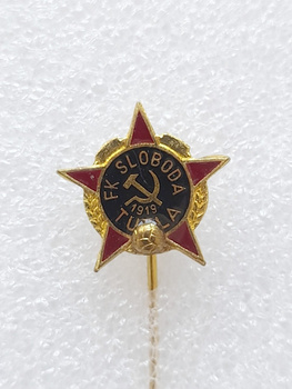 FK Sloboda Tuzla badge with ball (Bosnia & Herzegovina, lacquer, signature)