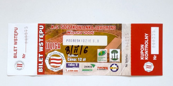 Szczakowianka Jaworzno - Podbeskidzie Bielsko-Biala, II league match ticket (10.5.2006) price 12 PLN